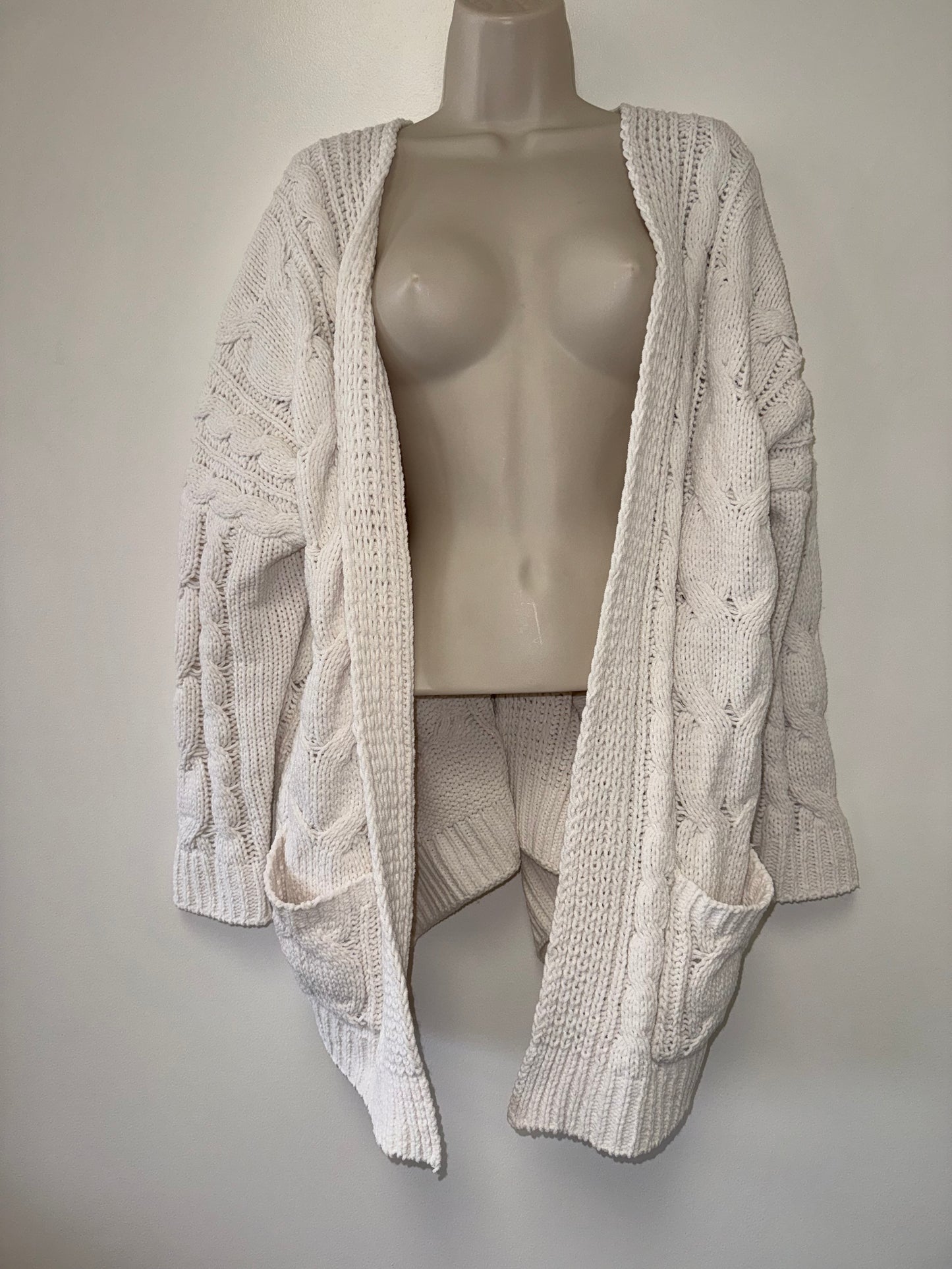 On The Road (Small//Medium) Cream Soft Cable Knit Open Sweater Cardigan