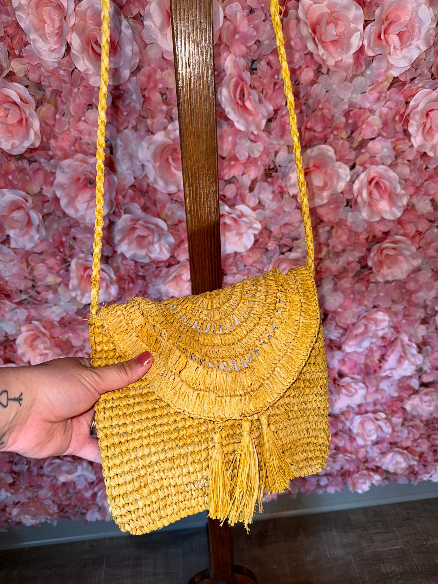 American Eagle Yellow Wicker Crossbody Bag