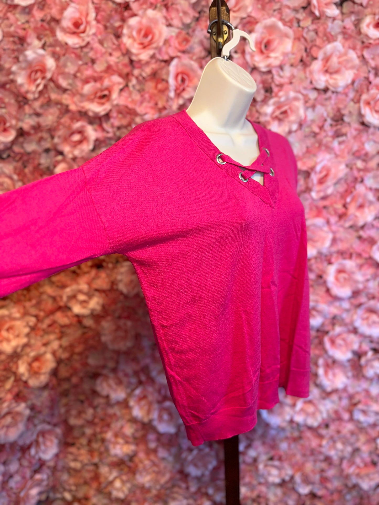 Michael Kors (Medium) Hot Pink Tied V-Neck Knit Sweater with Stretch