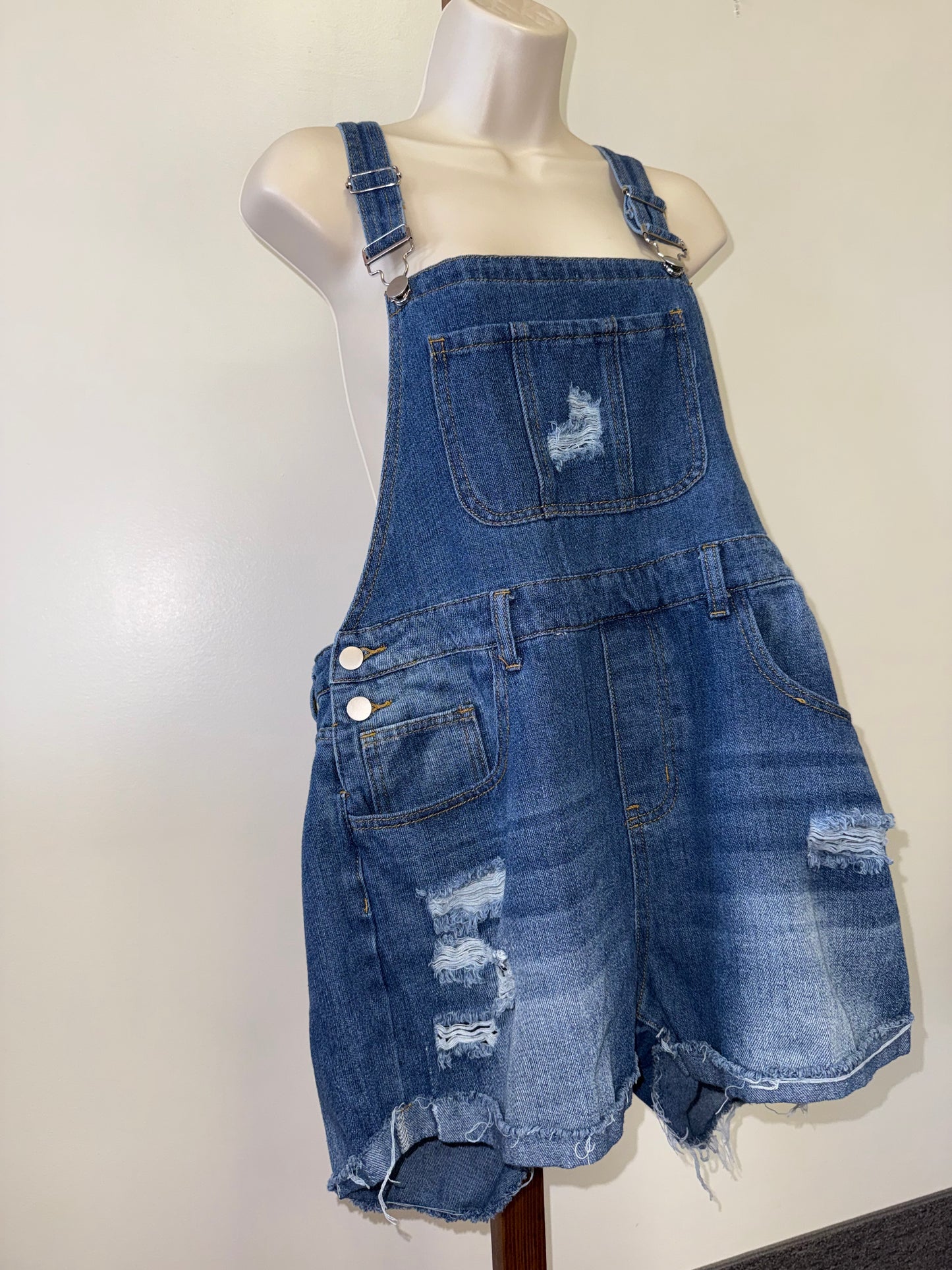 SHEIN (1XL) Blue Denim Overalls Shorts