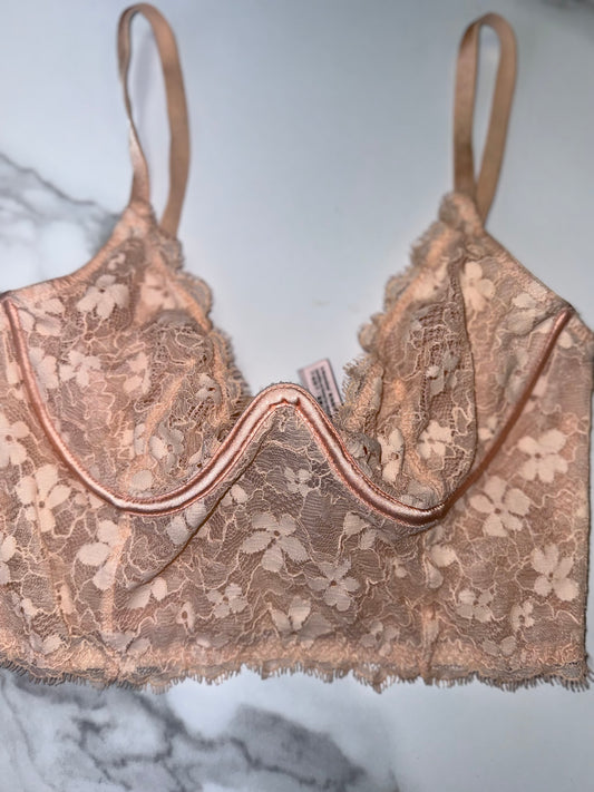 Victoria's Secret (32B) Blush Pink Floral Lace Dream Angels Corset Bra