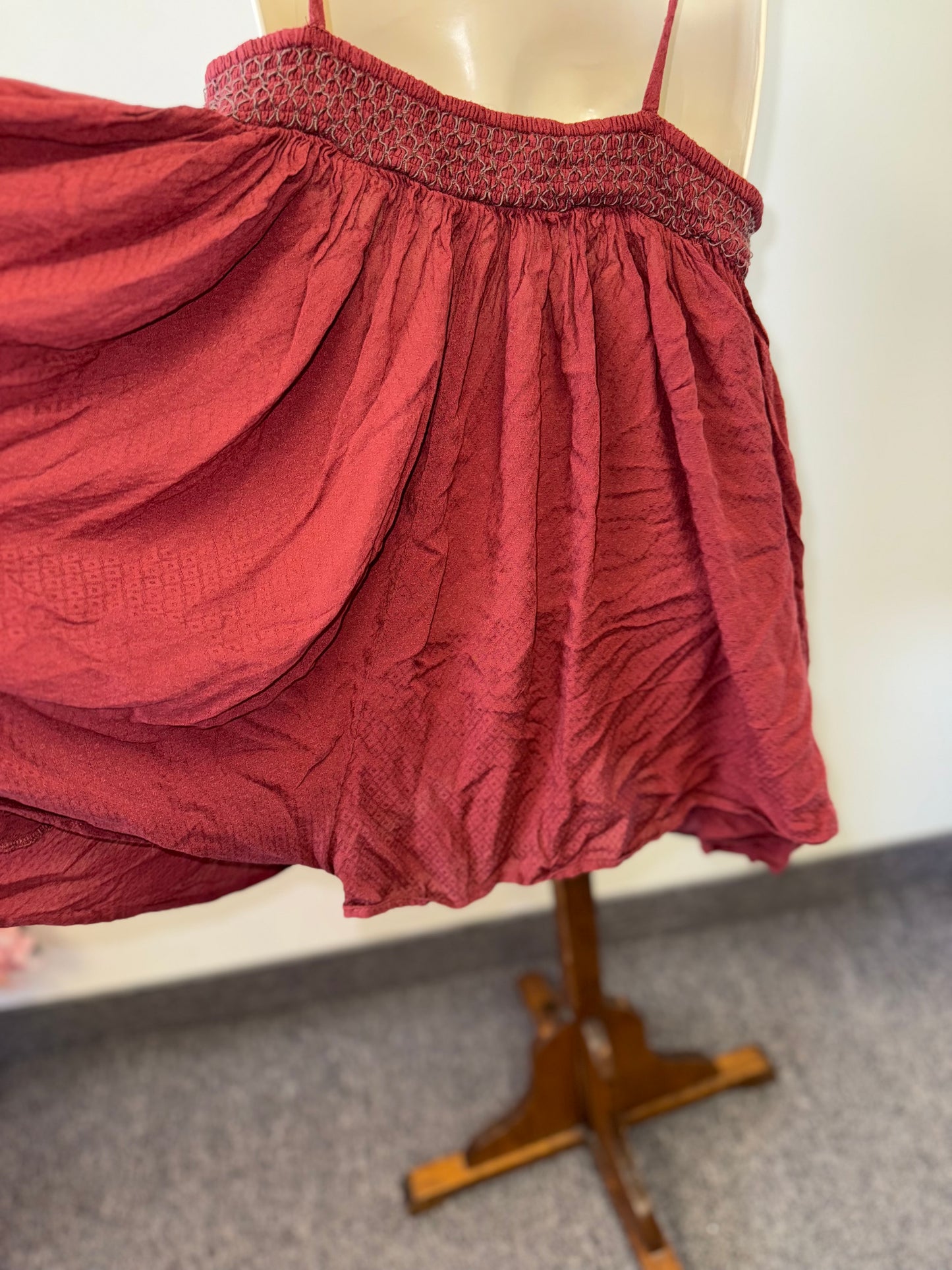 Free People (Medium) Maroon Flowy Romper with Tied Strap Shoulders