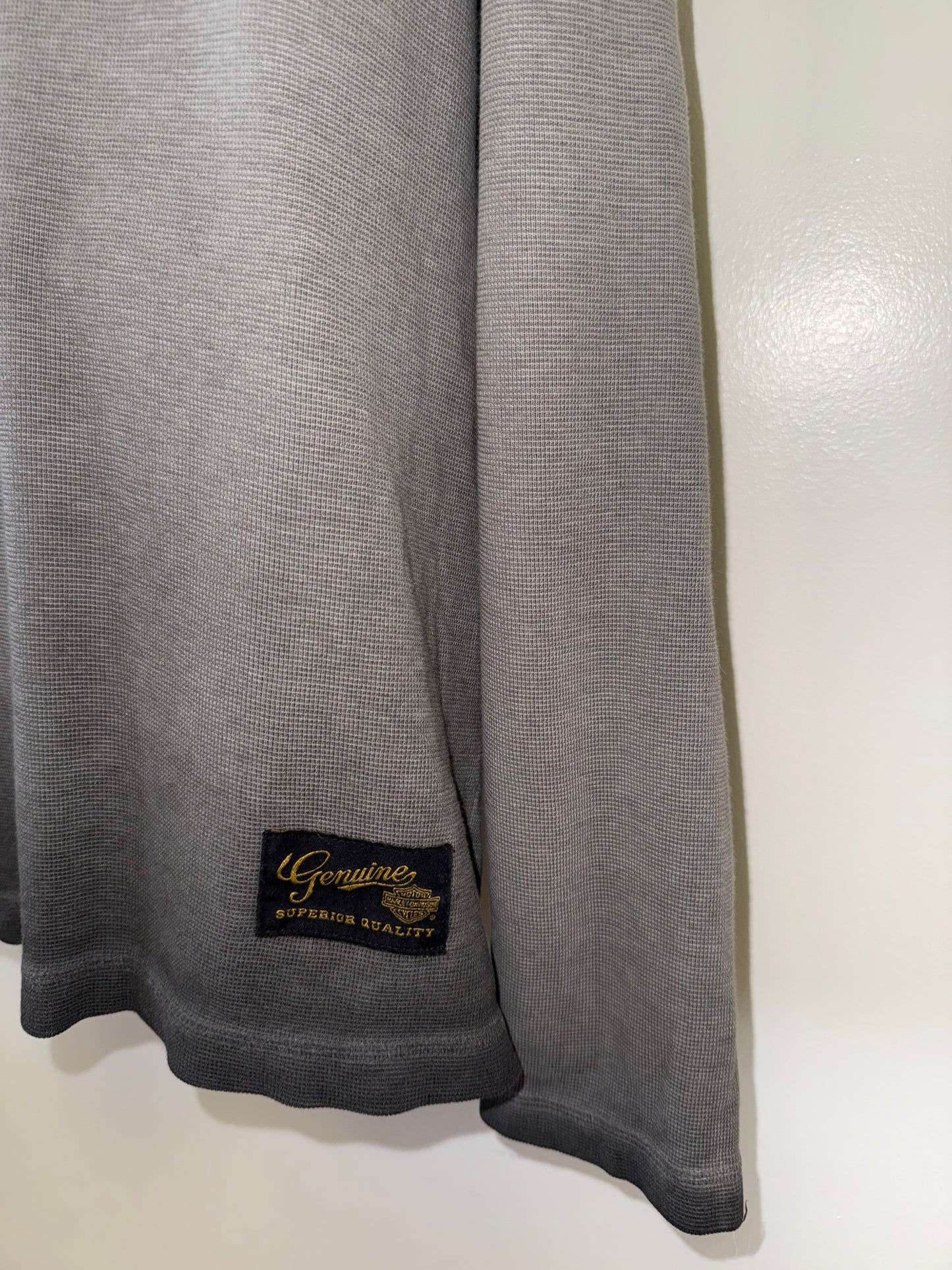Harley Davidson (Large) Gray Waffle Knit 3/4 Button Up Long Sleeve Top