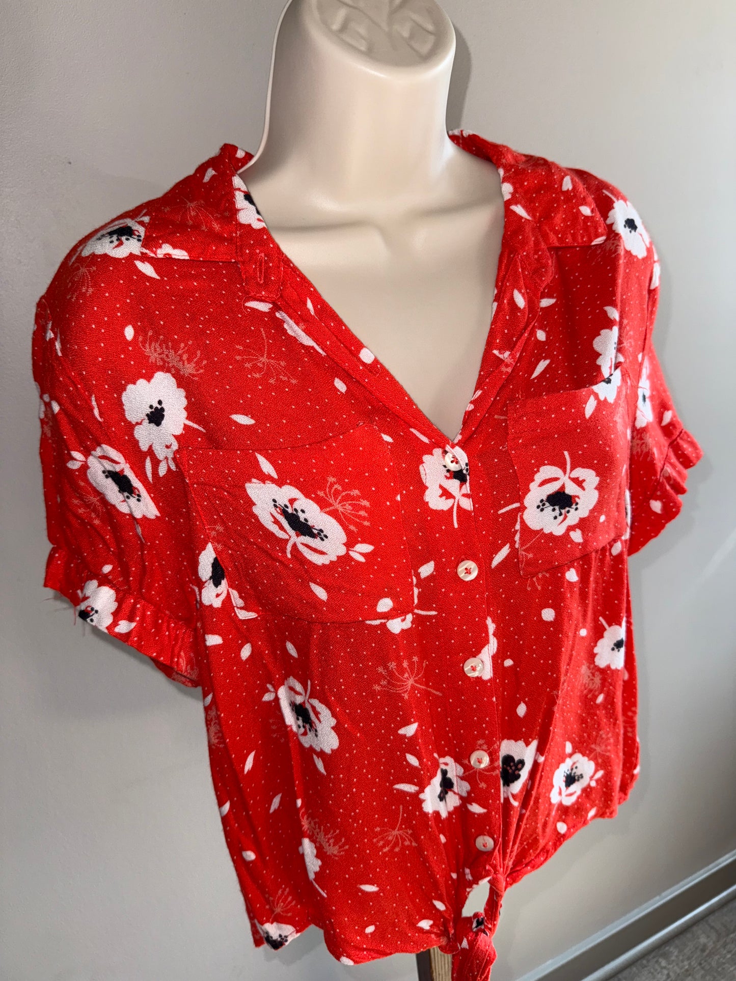 Harper Heritage (Medium) Orange Button Up Floral Blouse