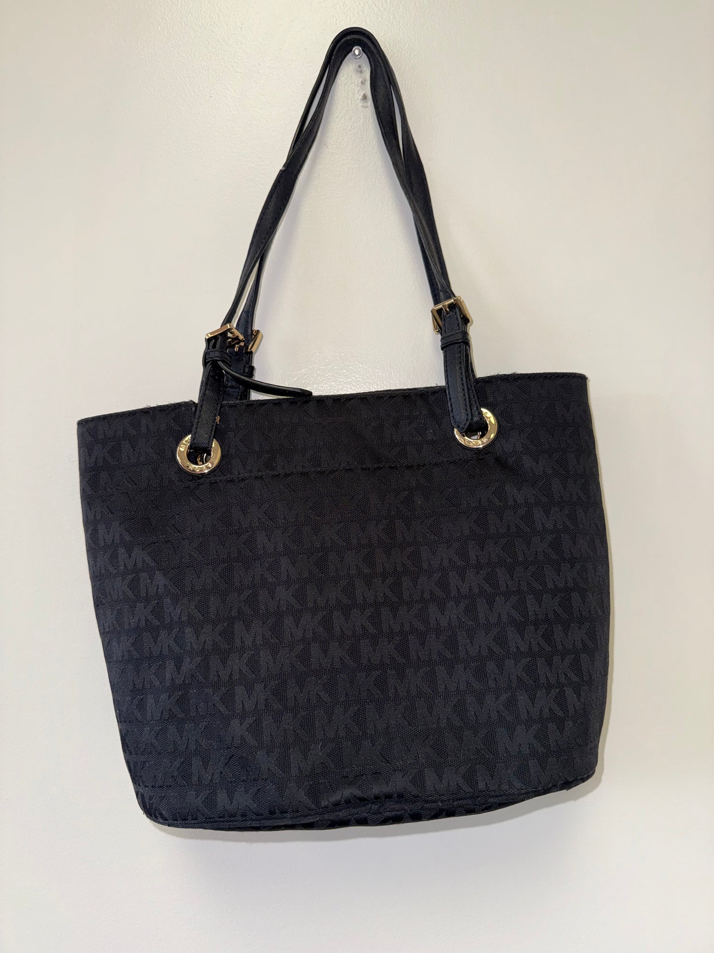 Michael Kors Black 'MK' Pattern Fabric Shoulder Bag Tote
