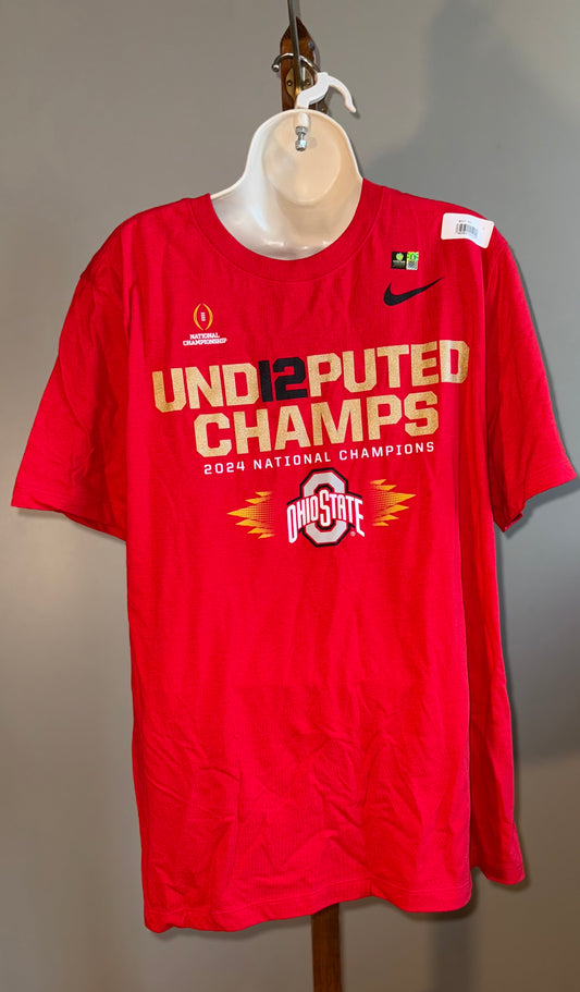 NWT Nike (L) Brand New Red 'Und12Puted 2024 National Champs' Red Ohio State Tee