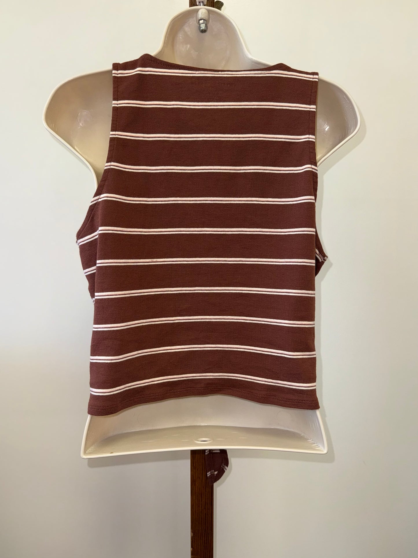 American Eagle (Medium) Brown/White Striped Button Up Tank Top with Tied Hem