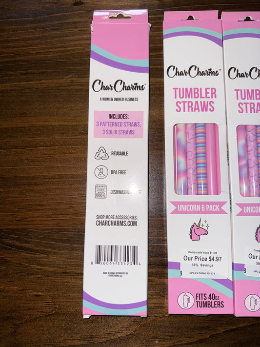 Char Charms (6 Pack) Brand New Color Changing Colorful Tumbler Straws