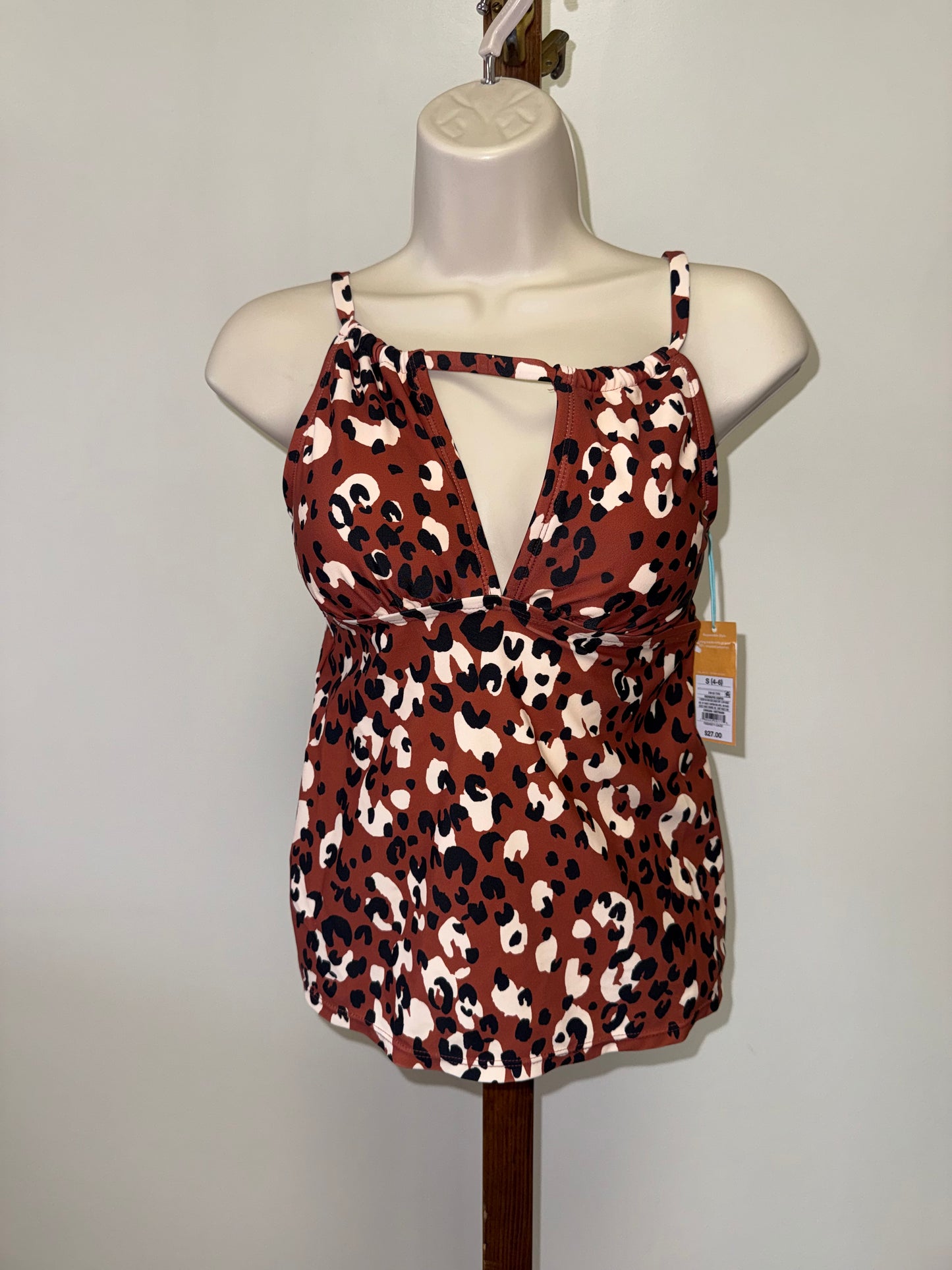NWT Kona Sol (Small) Brand New Neutral Cheetah Print Tankini Swim Top