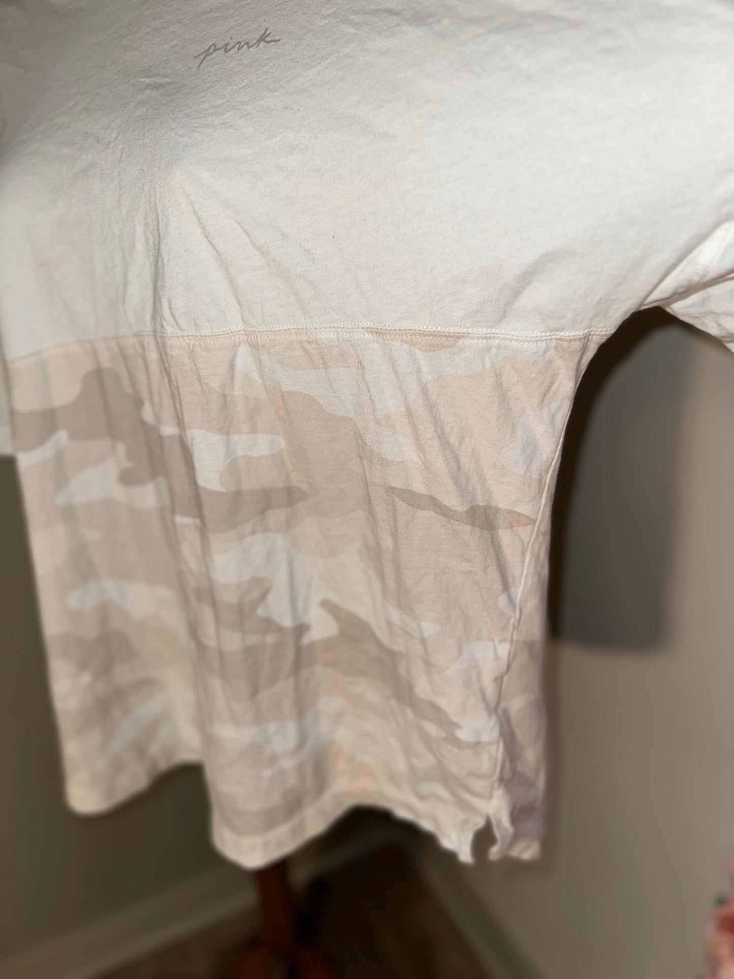 PINK Victoria's Secret (Medium) White Color-Block Camo Pattern Top