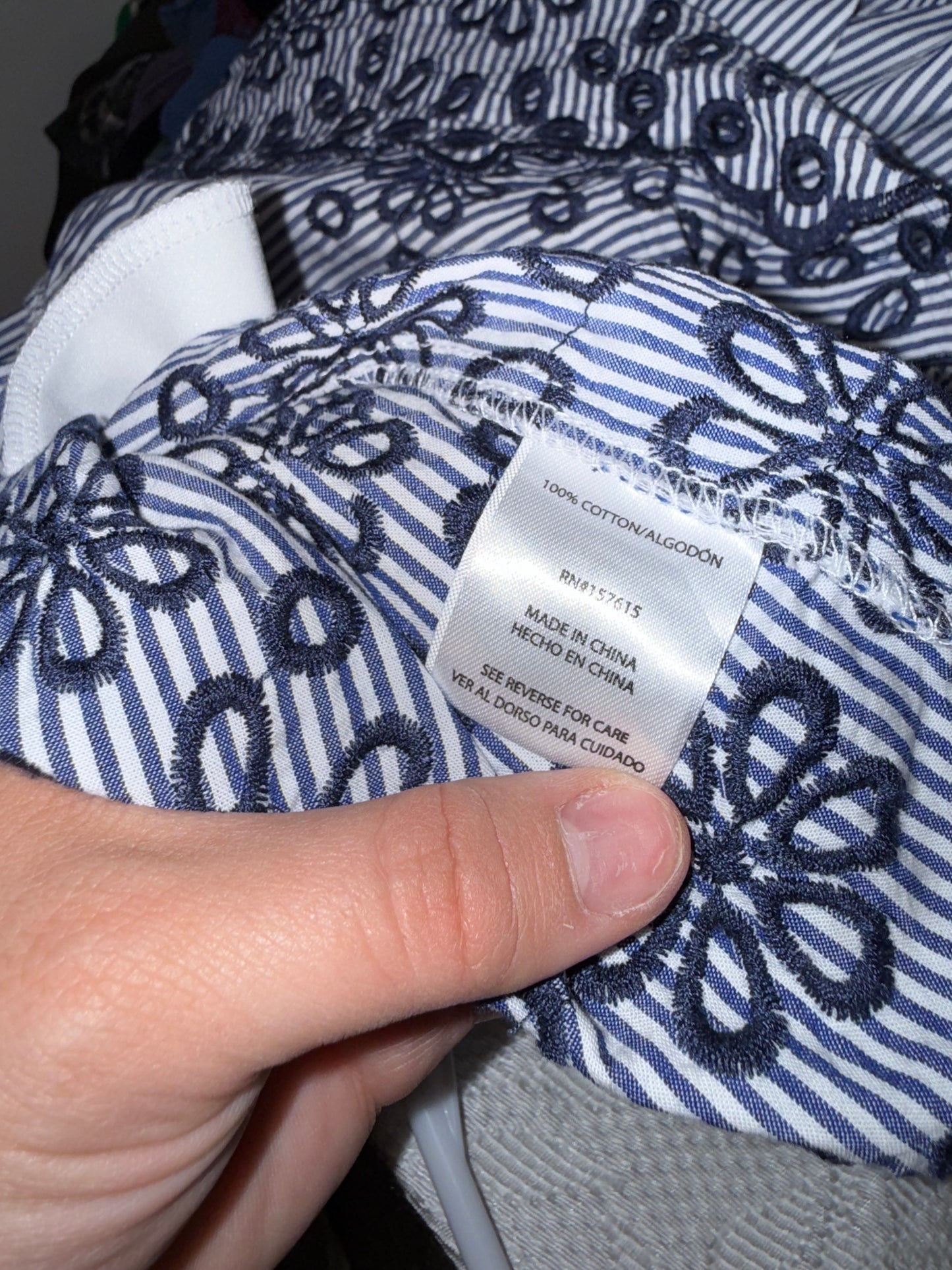 Rachel Zoe (Large) Blue and White Striped Dress with Embroidered Floral Hem
