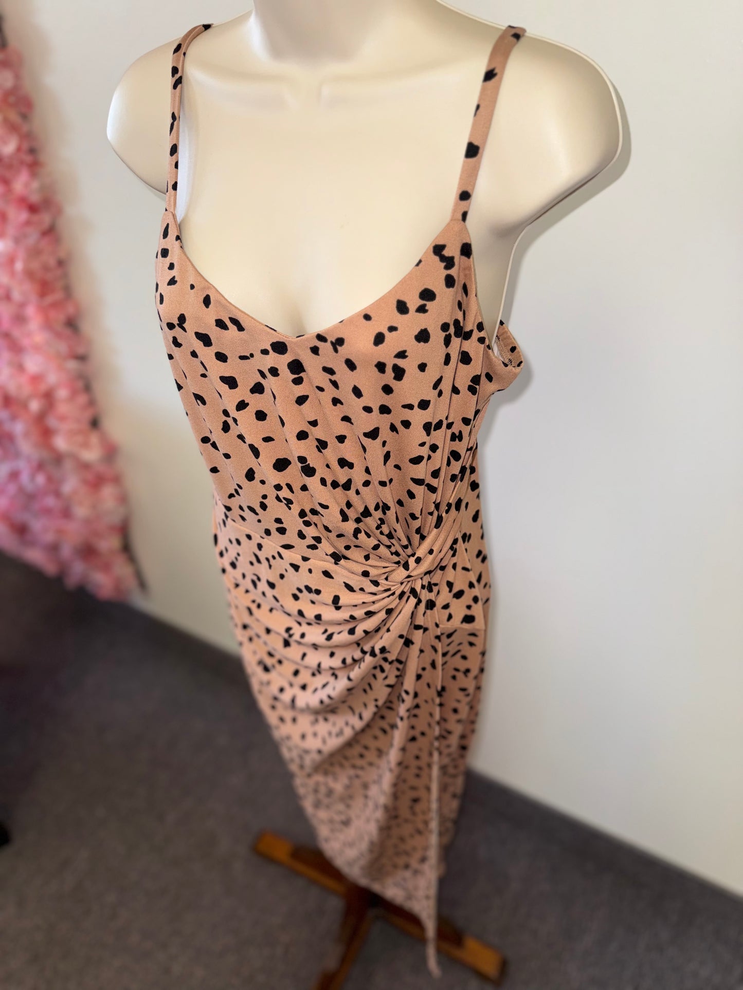 Nine Britton (Small) Neutral Cheetah Print Maxi Dress with Twist Front Detail