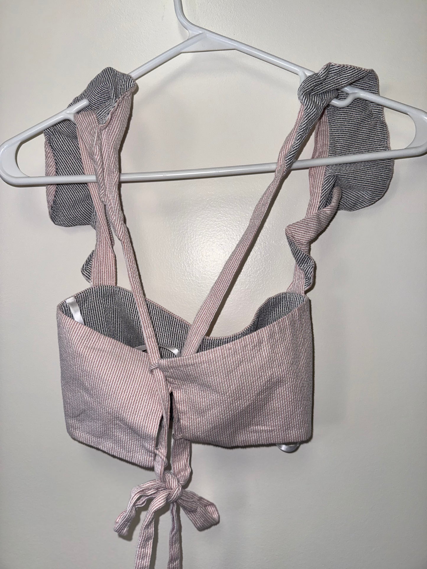 Milly (Small) Pink Ribbed Cropped Tank with Tied Back