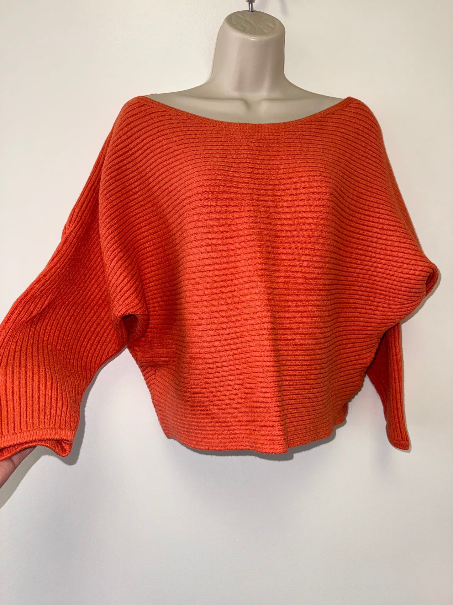 Anthropologie (Medium) Orange Off-the-Shoulder Ribbed Sweater