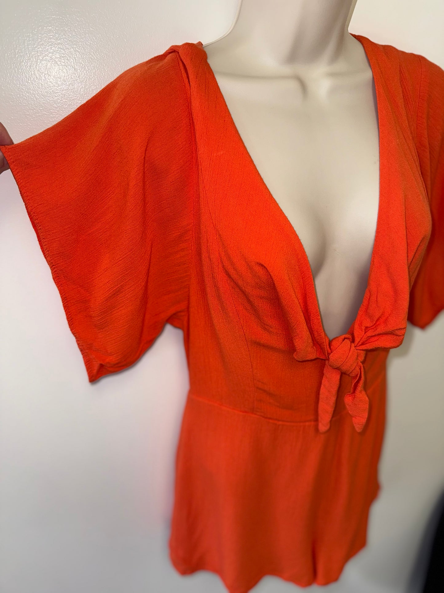 Louna (Small) Orange Romper with Tied Front & Open Back