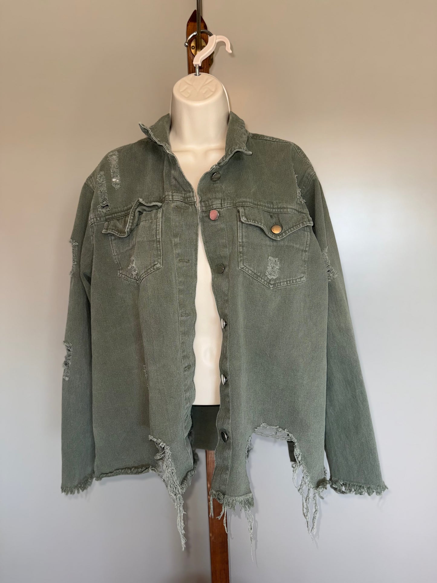 Rue21 (2X) Green Distressed Denim Jean Jacket