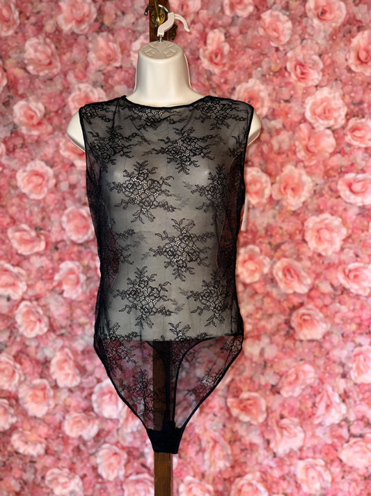 NWT Auden (Large) Brand New Black Lace Thong Bodysuit