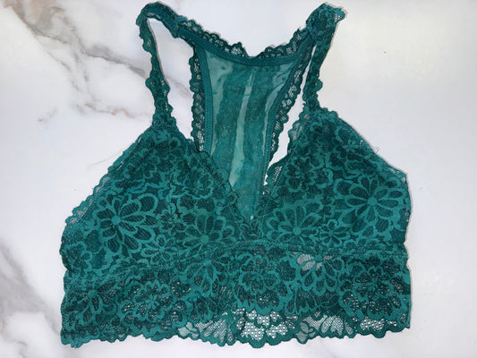 aerie (Medium) Green Floral Lace Racerback Bralette