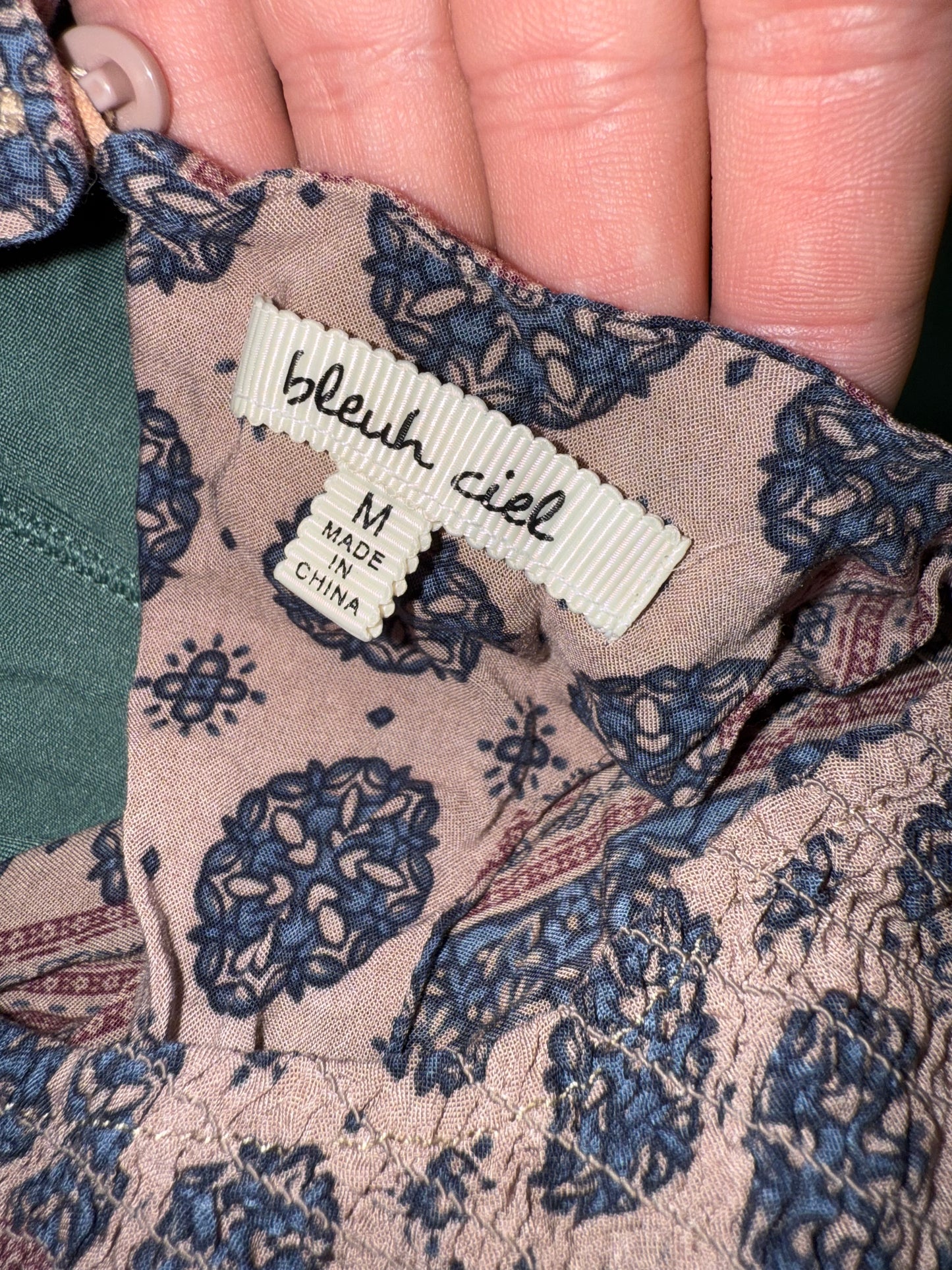 Bleuh Ciel (Medium) Blush/Navy Blue Pattern Midi Dress