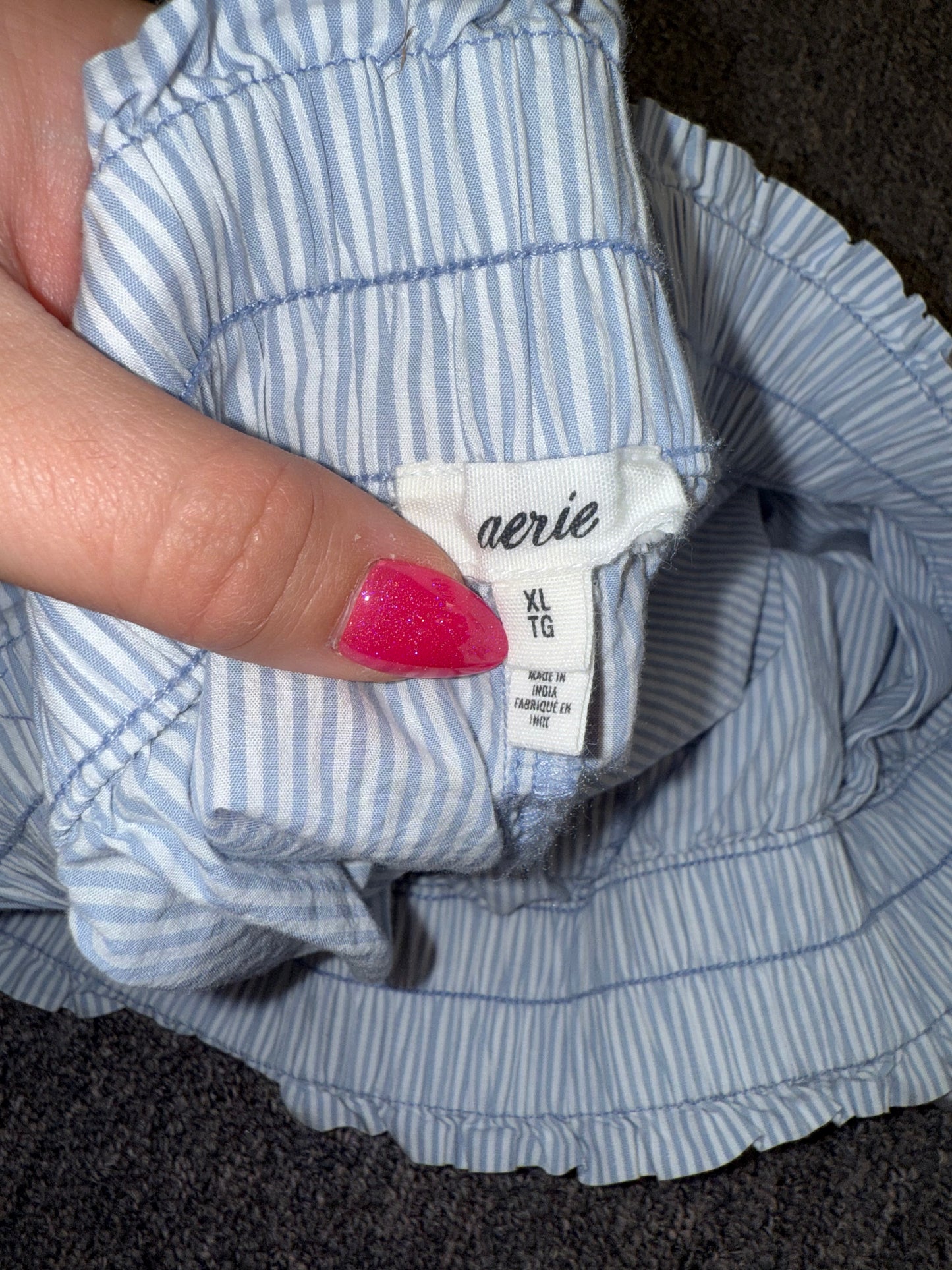 aerie (XL) Blue and White Striped Stretchy Casual Shorts