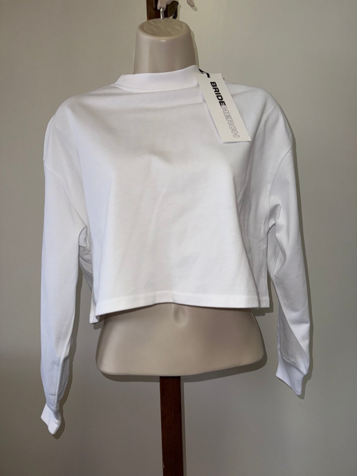 NWT Bride Merch (Small OR XS) Brand New Jeweled 'Bride' White Long Sleeve Crop Top