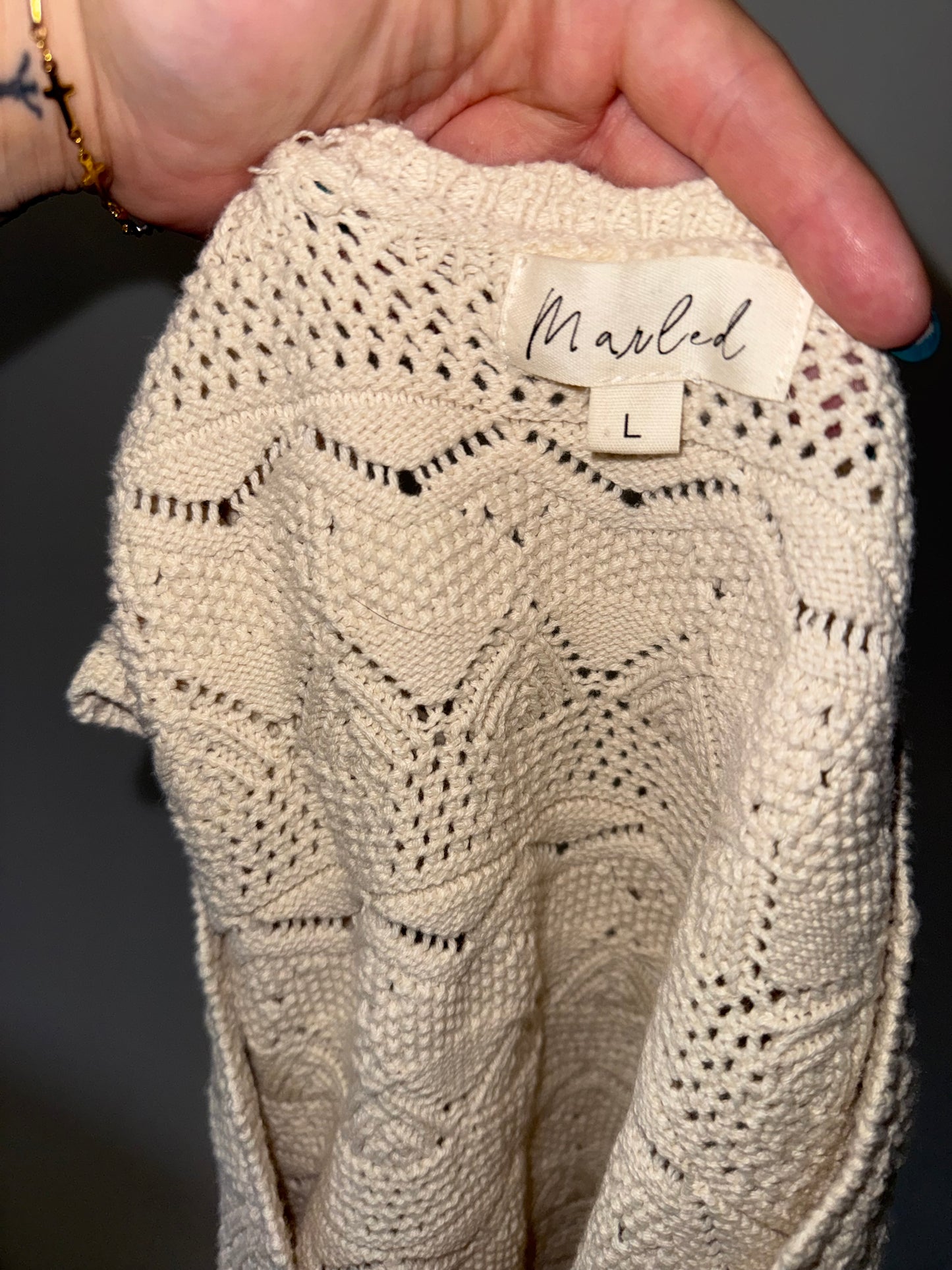 Marled (Large) Cream Crochet Knit Buttoned Sweater Vest