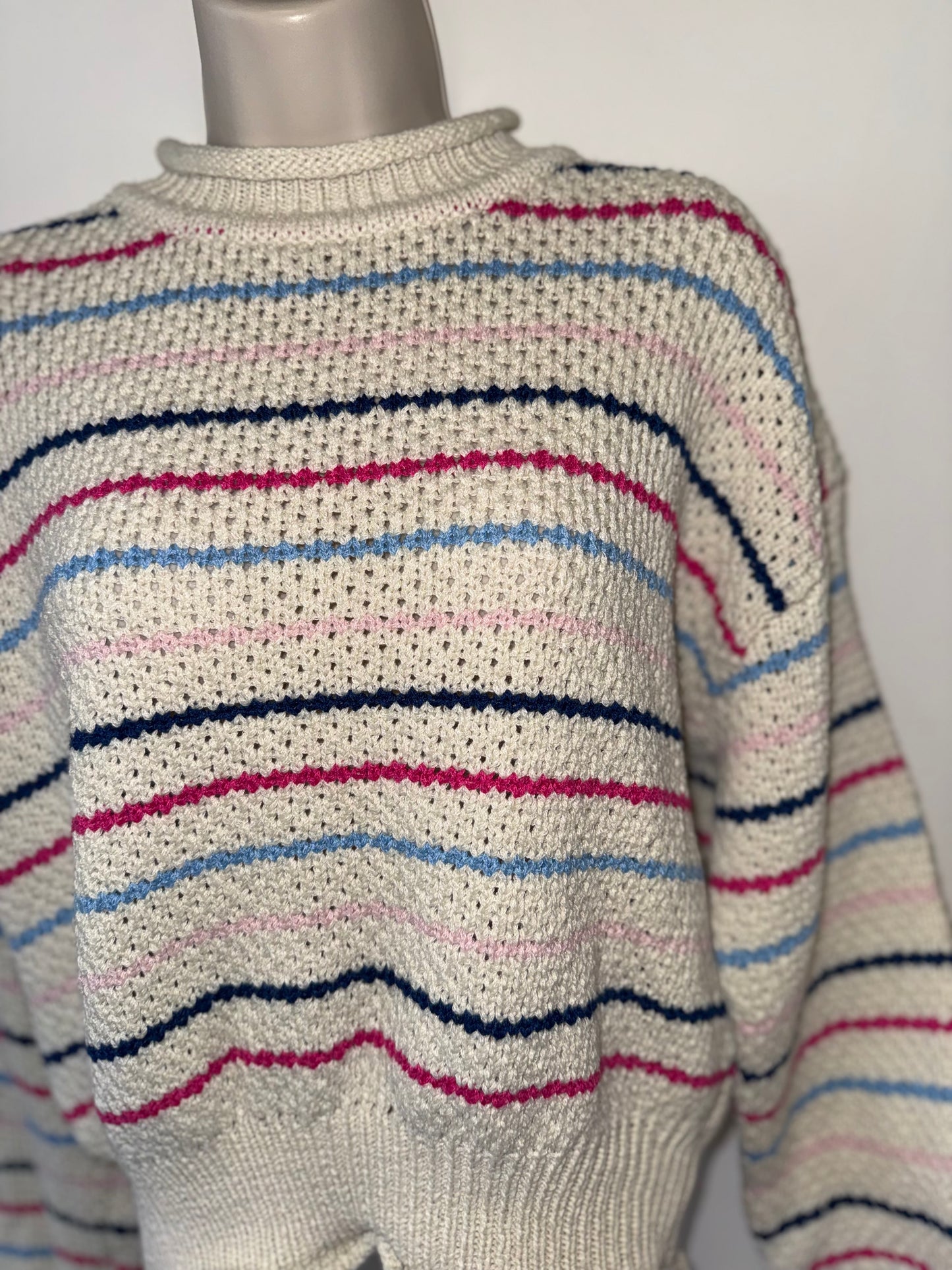 Grace + Karma (Medium) Cream Knit Sweater with Pink & Blue Stripes