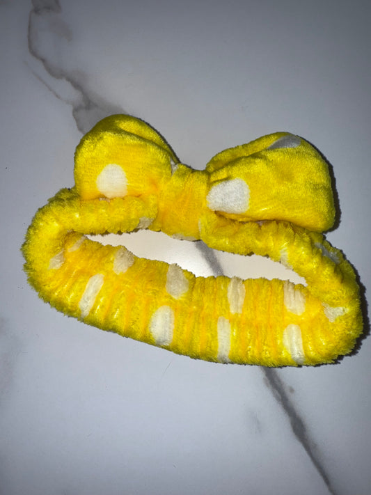 Brand New Yellow Polka Dot Skincare//Makeup Soft Headband