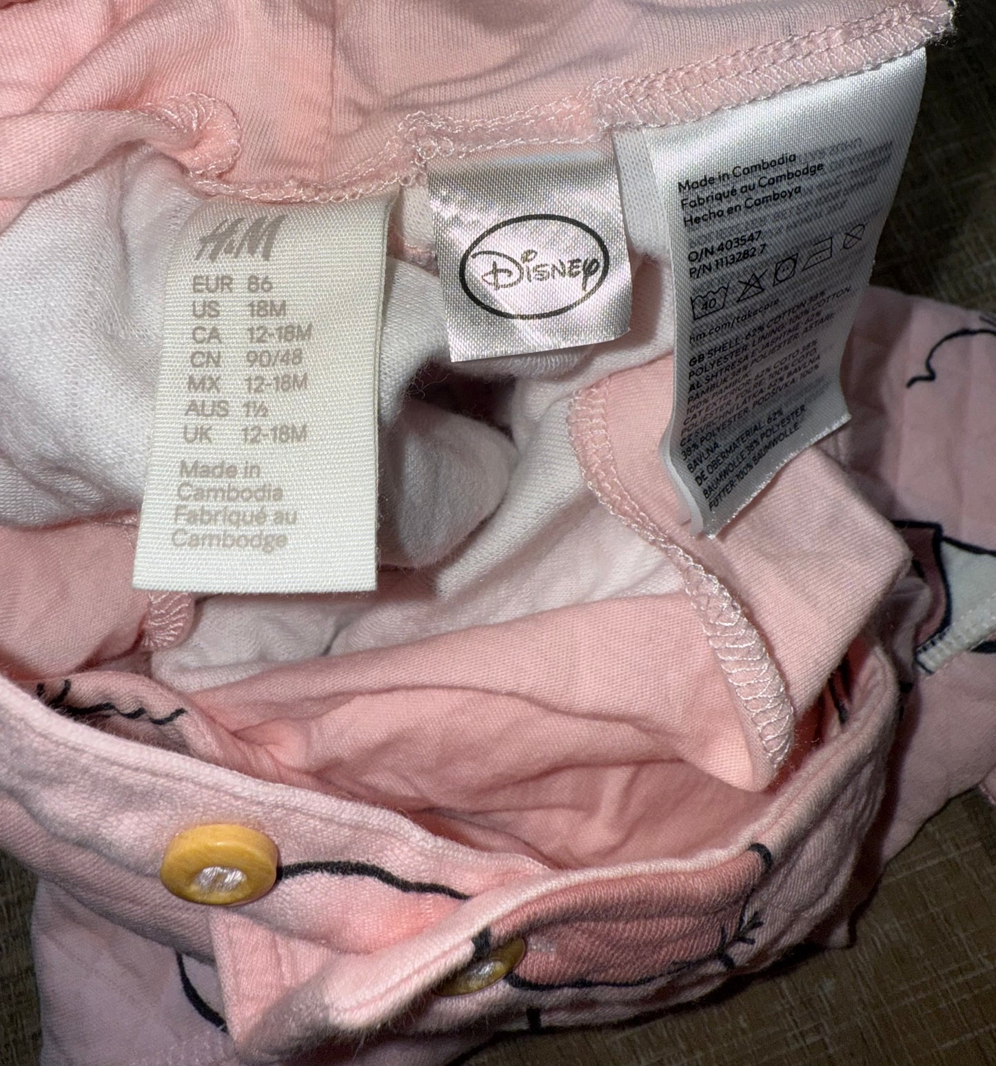 H&M Disney (18 Month) Winnie The Pooh Pink Overalls