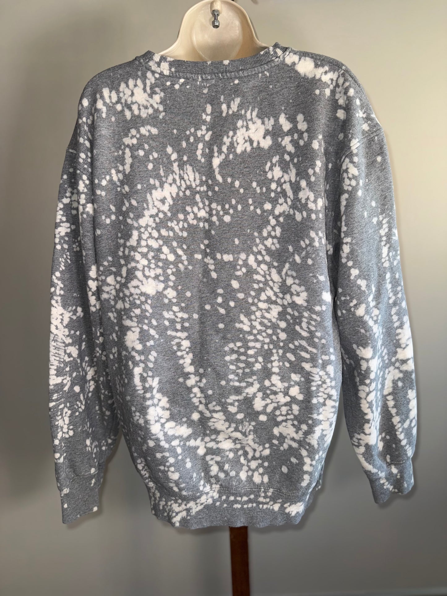 Divided (Medium) Grey Crewneck Sweatshirt with Bleach Splatter Pattern