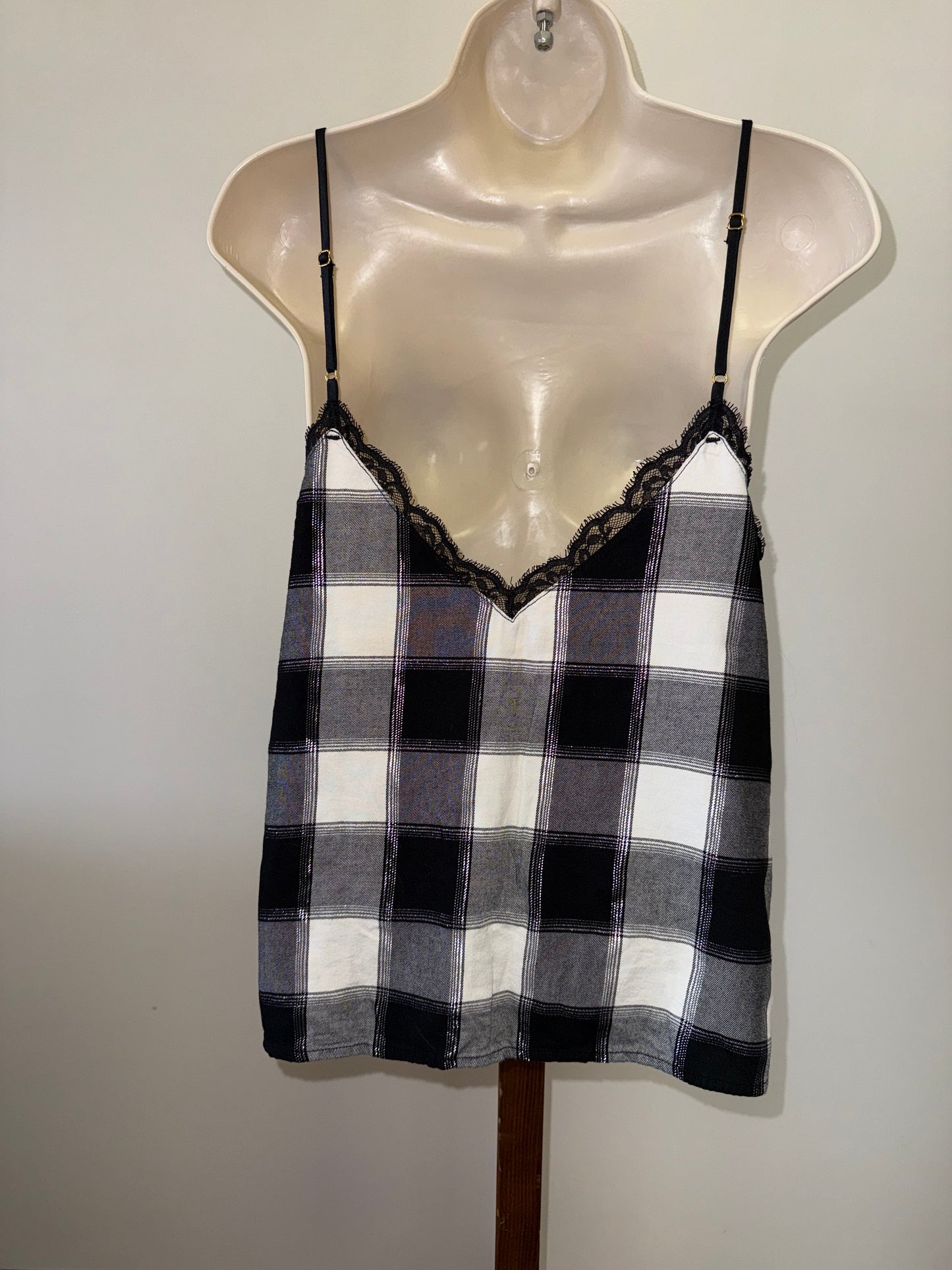 Victoria's Secret (XS) Black/White Metallic Plaid Sleepwear Tank Top