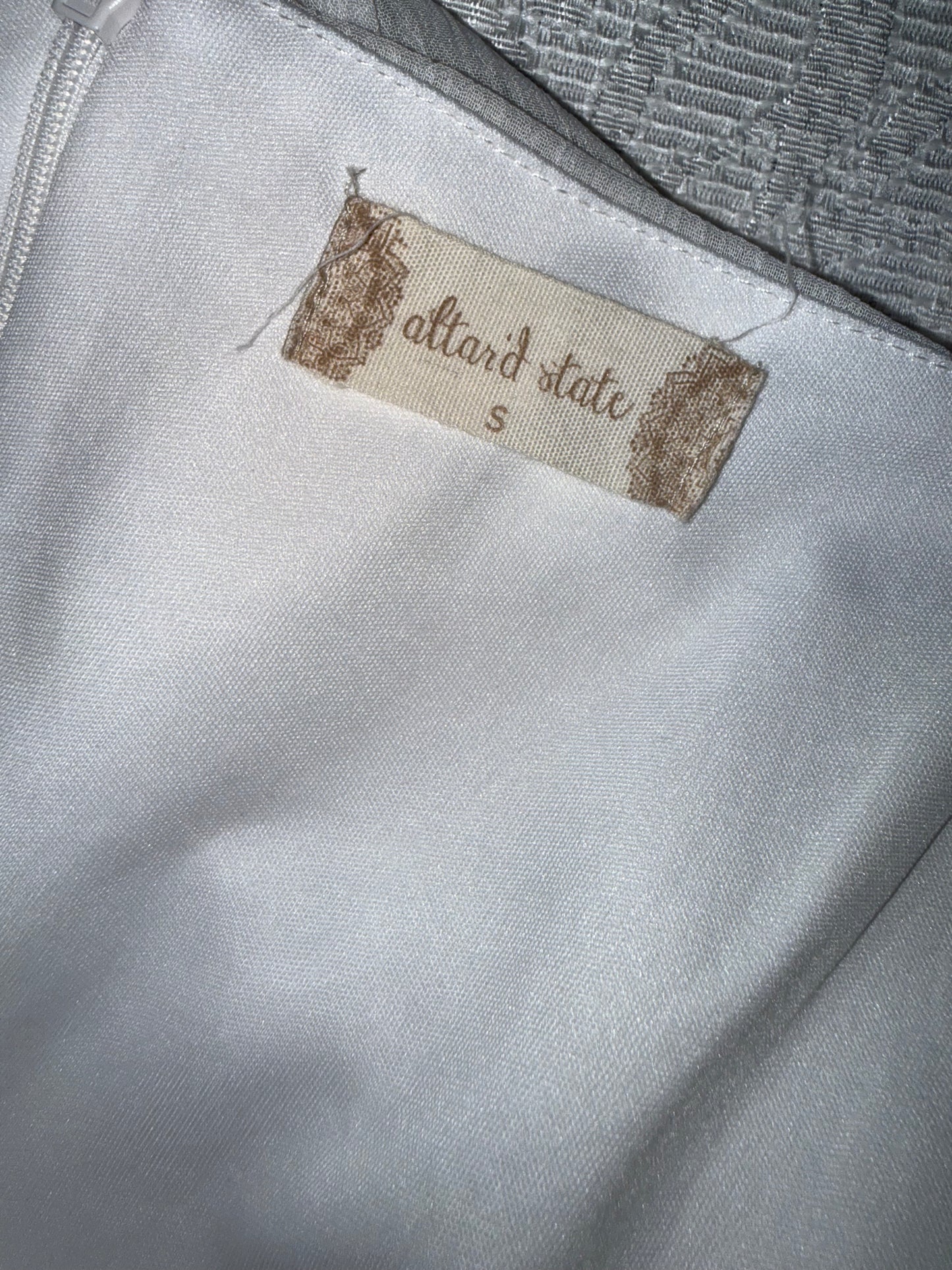 Altar'd State (Small) White Sheer Puff Sleeve Square Neck Midi Dress