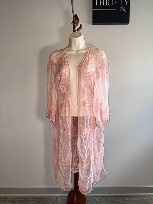 Lauren Conrad (OS) Pink Sheer Embroidered Cover Up