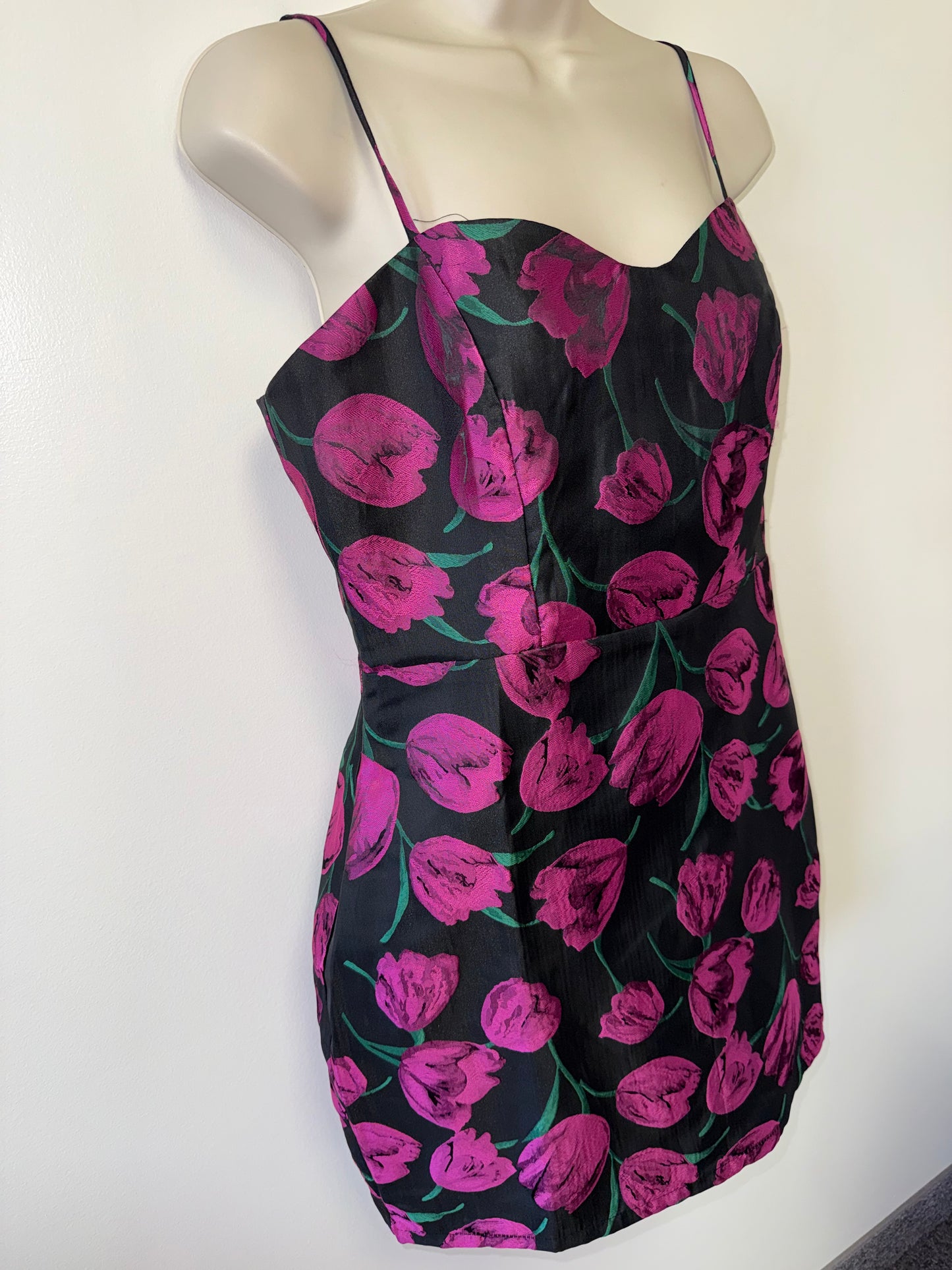 NWT Lululs (Large) Brand New Black and Purple Floral Formal Midi Dress