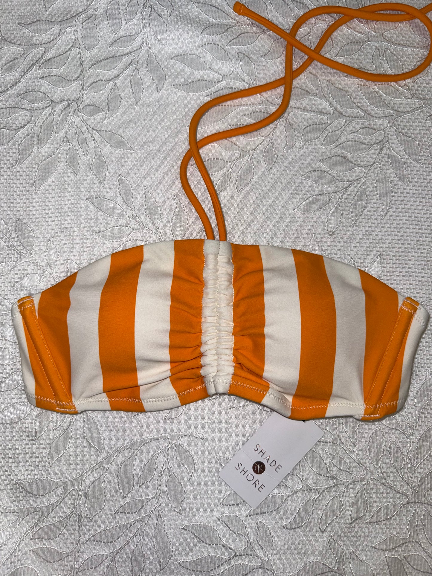 NWT Shade & Shore (XS) Brand New Orange & White Striped Halter Bikini Top