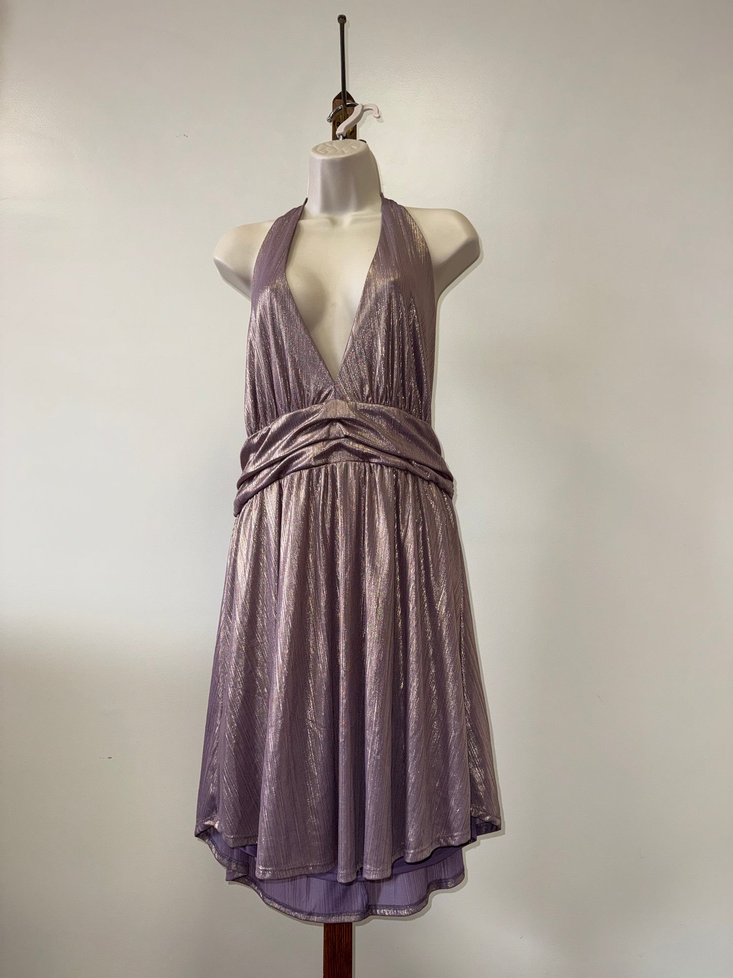 Wild Fable (Medium) Purple Metallic V-Neck Halter Neck Midi Dress W/ Open Back