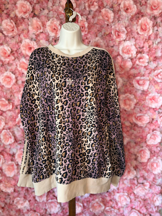 adidas (2XL) Tan & Purple Cheetah Print Crewneck Sweatshirt