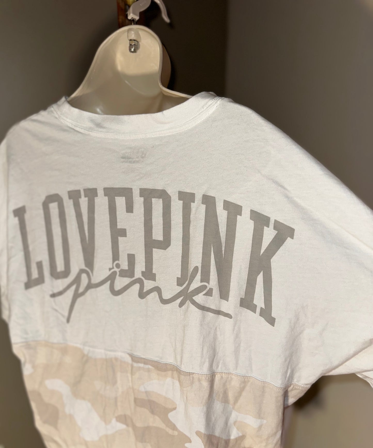 PINK Victoria's Secret (Medium) White Color-Block Camo Pattern Top