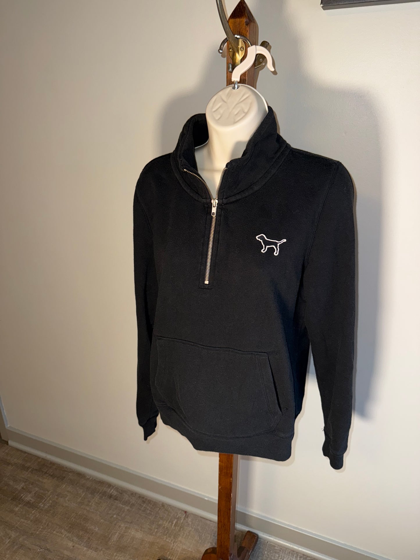 PINK Victoria's Secret (Medium) Black and White 3/4 Zip Up with Patched Logo
