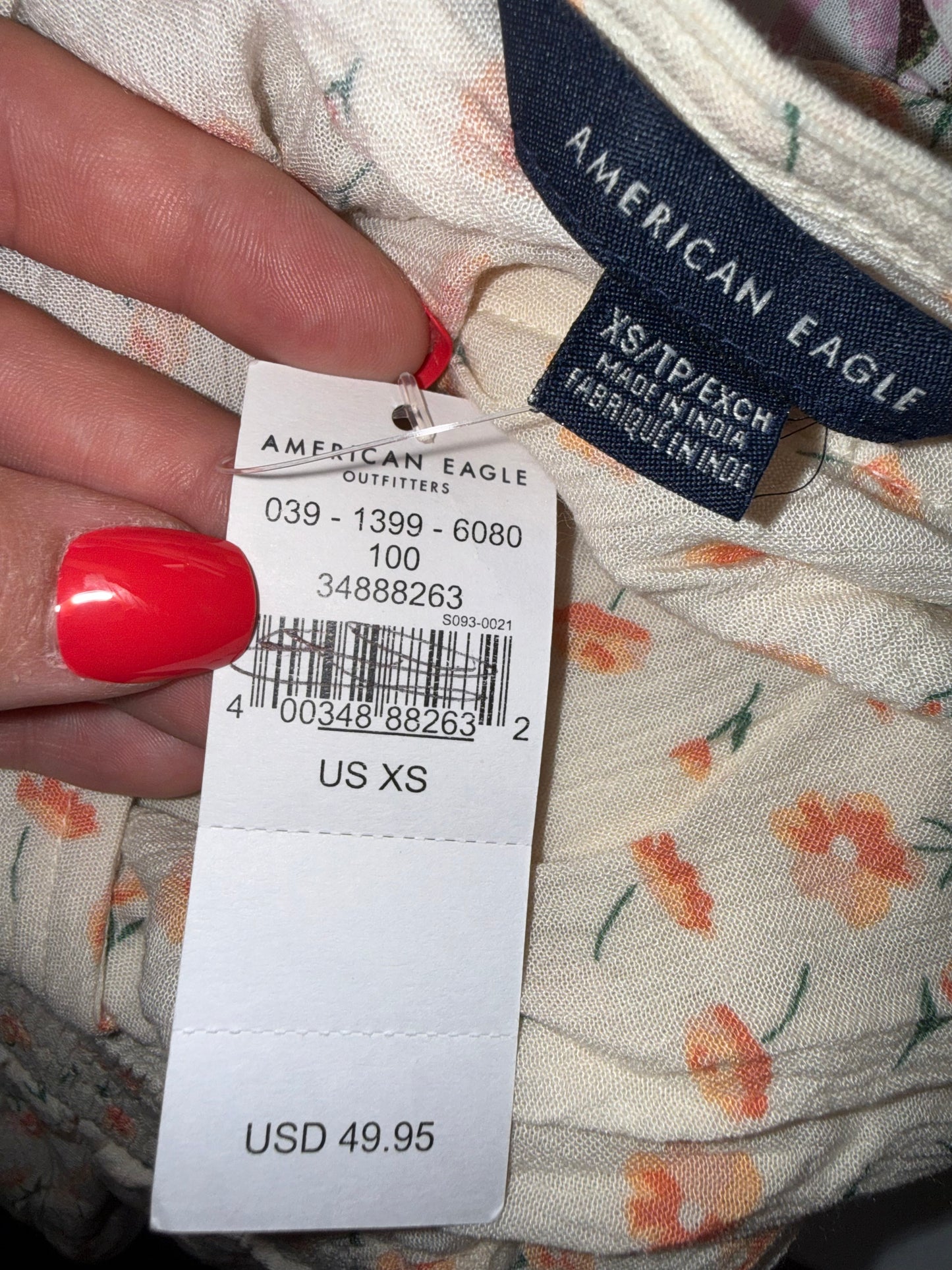 NWT American Eagle (XS) Brand New Cream Romper with Orange Floral Pattern