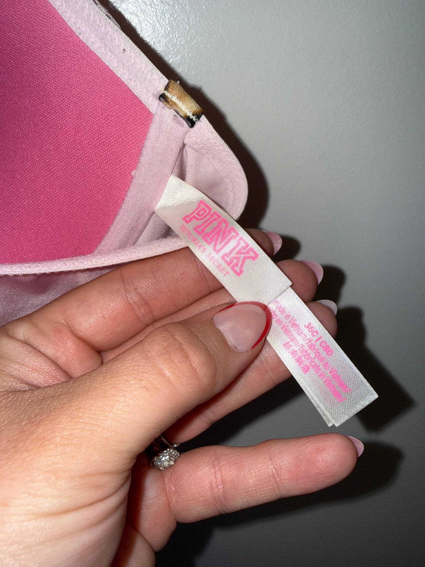 PINK Victoria's Secret (36C) Pink Lace Date Push Up Racerback Bra w Cheetah Hem