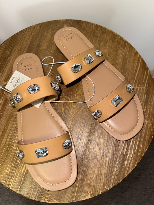NWT A New Day (9) Brand New Tan Slip On Sandals with Jewel Accents