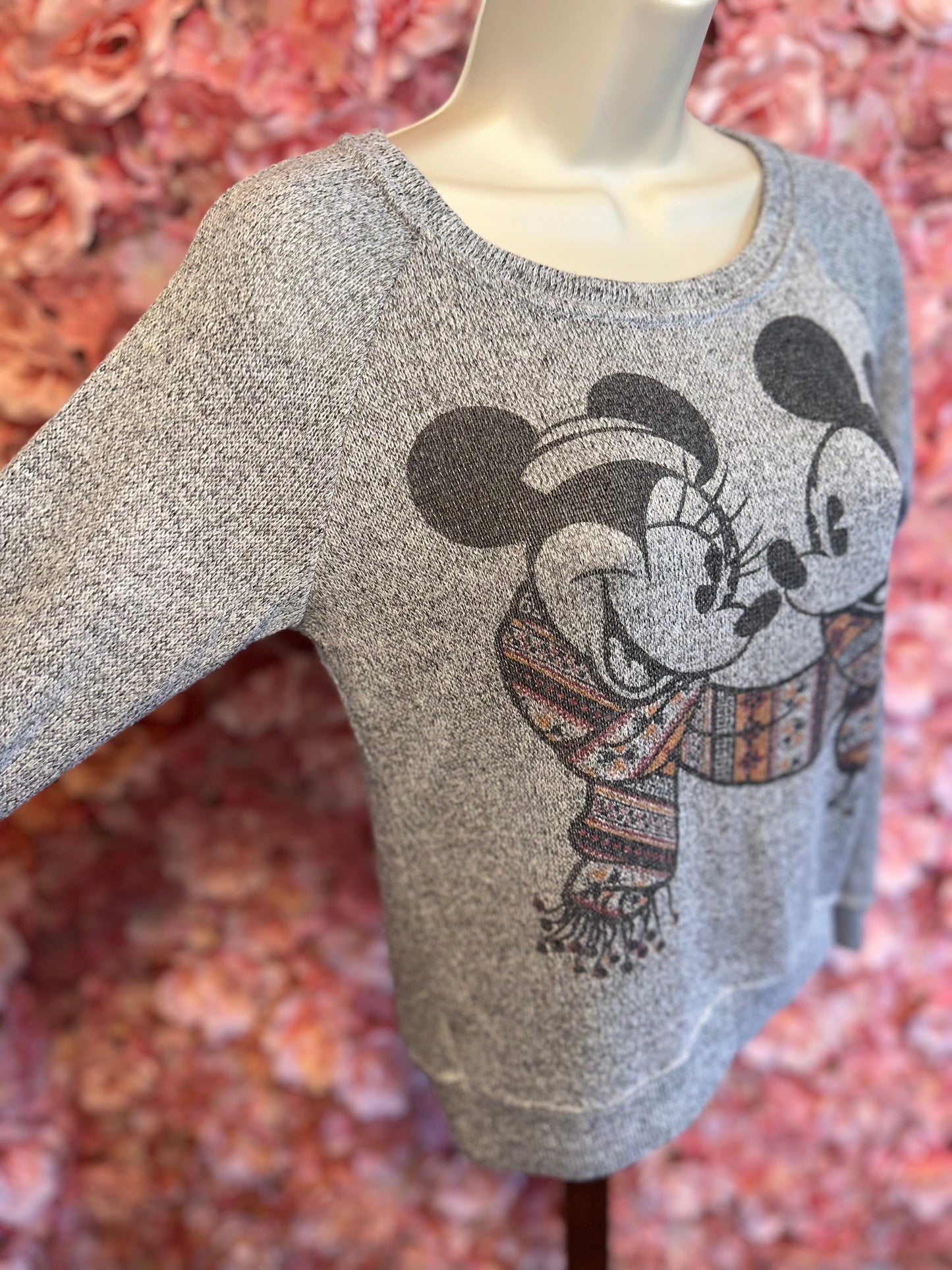 Disney Parks (XS) Mickey & Minnie Winter Grey Knit Crewneck