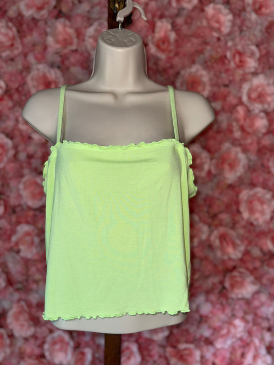 American Eagle (Large) Lime Green Soft & Sexy Cropped Tank Top with Ruffle Trim