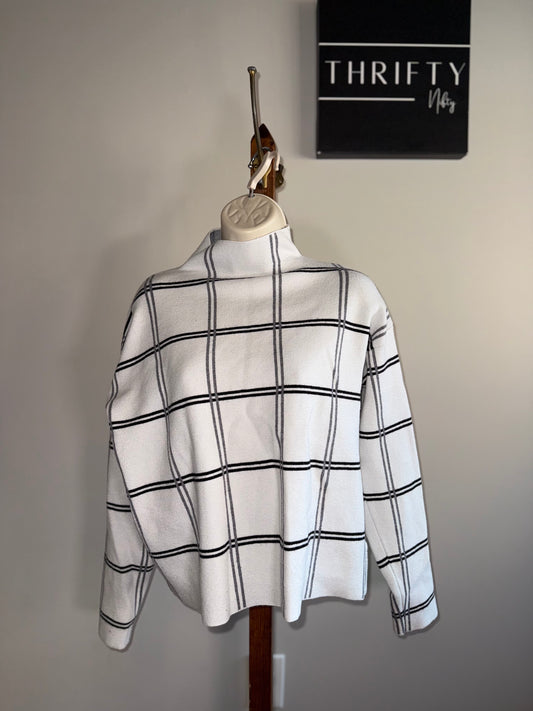 Max Studio (Large) White Plaid Sweater with High Neck