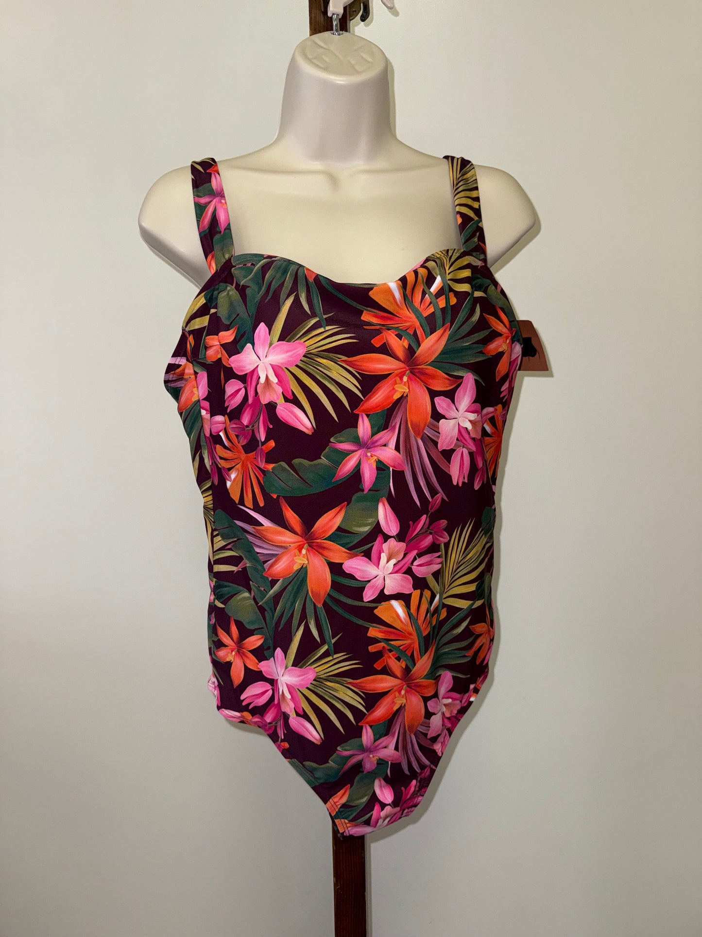 NWT Shade & Shore (Large) Brand New Maroon Floral Full Seat Coverage Swimsuit