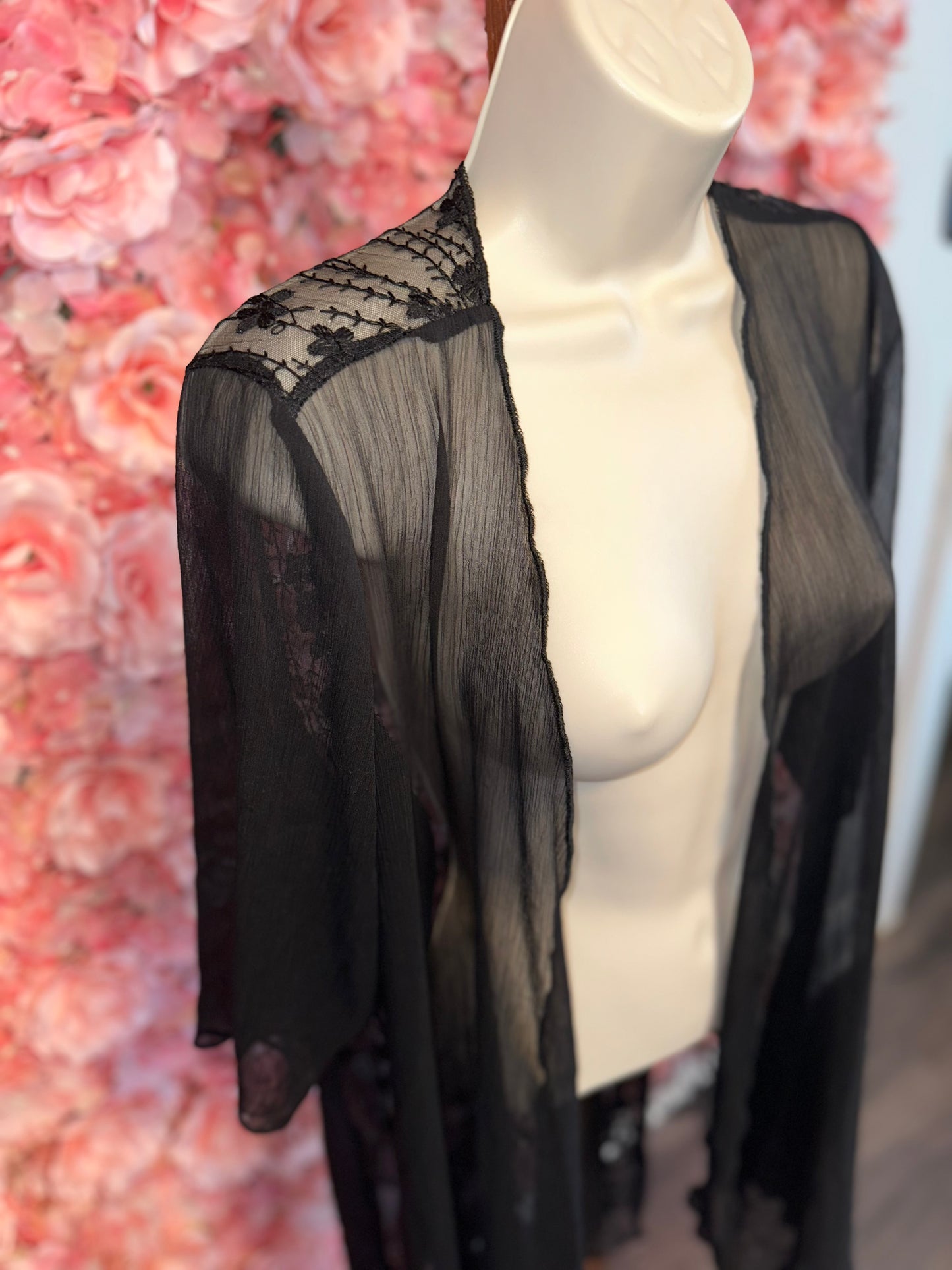 (1XL) Black Lightweight Cover Up with Lace Back