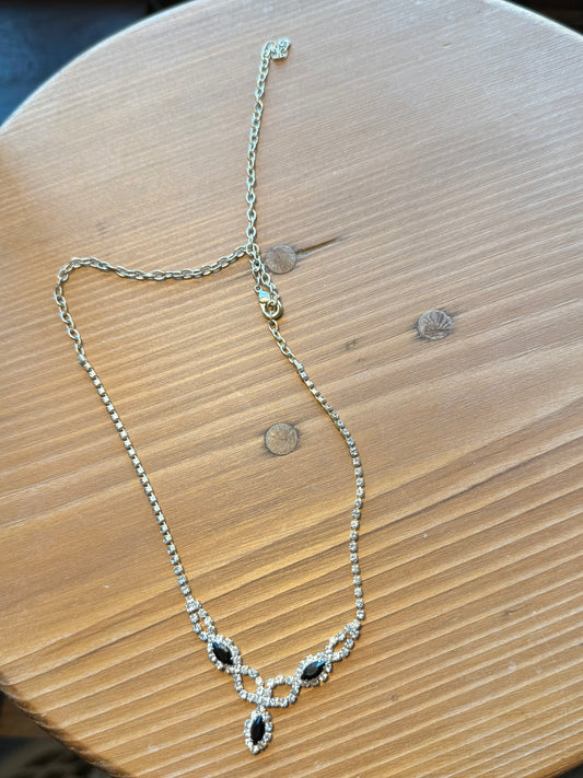 Blue and Silver Diamond Jeweled Necklace