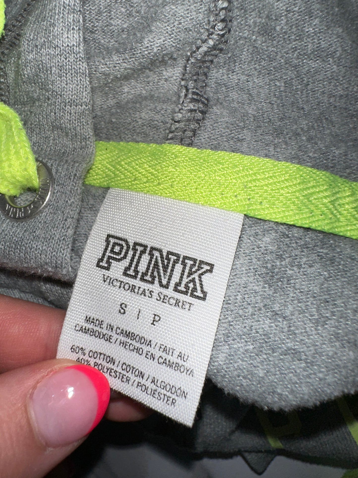 PINK Victoria's Secret (Small) Grey//Lime Green Zip Up Sweatshirt