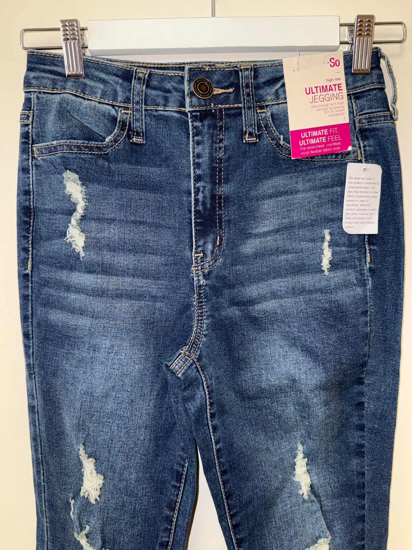 NWT SO (7) Brand New Distressed Ultimate Jegging High Rise Jeans with Stretch